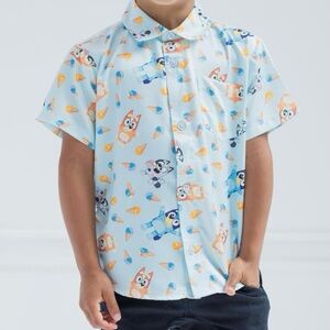 Bluey and Bingo button up Hawaiian tee